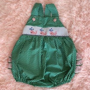 Classic Whimsy Whale Smocked Polka Dot Bubble 3T - EUC